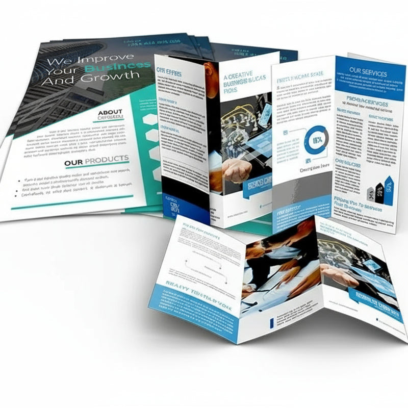 Dípticos y Trípticos 47 x 32 cms. Laser. Disponibles en papel couché 130, 170, 200, 250 y 300 grs. Mate